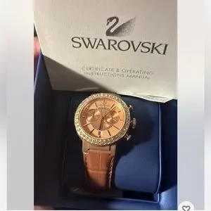 NIB Swarovski Citra Sphere Chronograph Sunray Brown Leather 5183367 Authentic Swarovski Citra Sphere Chrono GF Brown Leather Strap Watch  main image 4